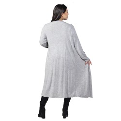 Γυναικεία Μακριά Ζακέτα Plus Size Γκρι Γυναικεία Μακριά Ζακέτα Plus Size Γκρι