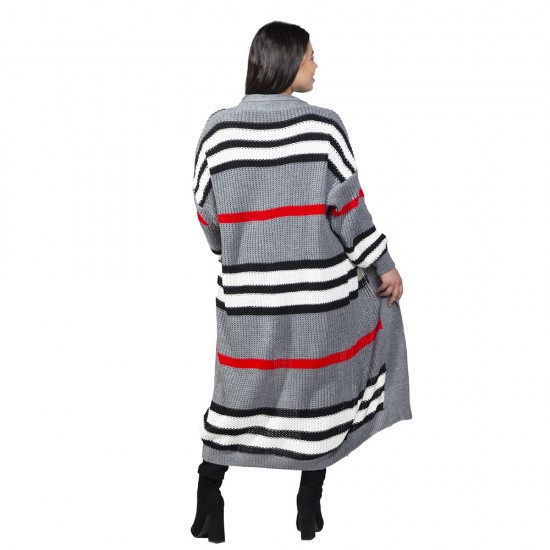 Γυναικεία Μακριά Πλεκτή Ζακέτα Plus Size Γκρι Γυναικεία Μακριά Πλεκτή Ζακέτα Plus Size Γκρι