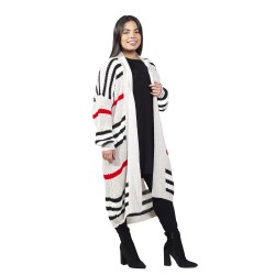 Γυναικεία Μακριά Πλεκτή Ζακέτα Plus Size Λευκό Γυναικεία Μακριά Πλεκτή Ζακέτα Plus Size Λευκό
