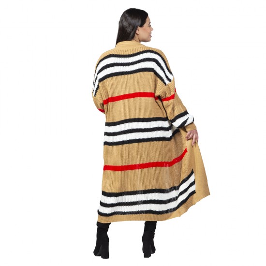 Γυναικεία Μακριά Πλεκτή Ζακέτα Plus Size Μπεζ Γυναικεία Μακριά Πλεκτή Ζακέτα Plus Size Μπεζ