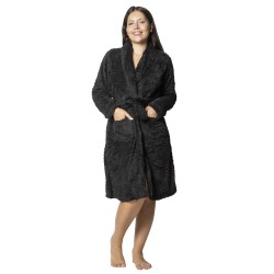 Γυναικεία Ρόμπα Fleece Μαύρη Με Ζώνη Και Τσέπες