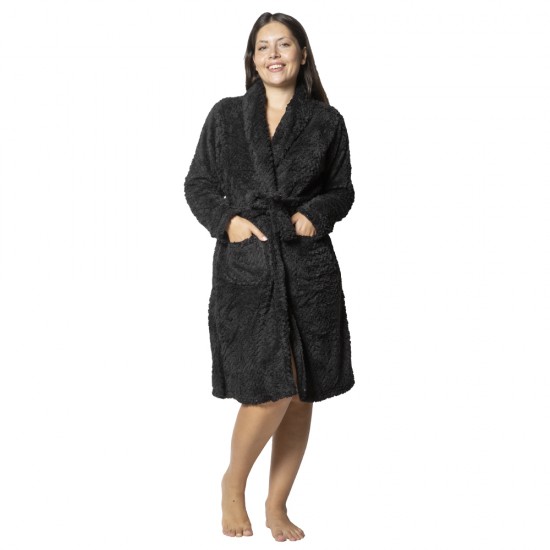 Γυναικεία Ρόμπα Fleece Μαύρη Με Ζώνη Και Τσέπες Γυναικεία Ρόμπα Fleece Μαύρη Με Ζώνη Και Τσέπες
