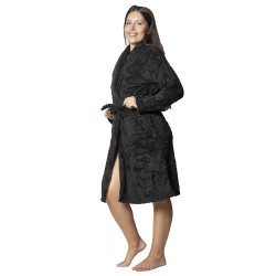 Γυναικεία Ρόμπα Fleece Μαύρη Με Ζώνη Και Τσέπες