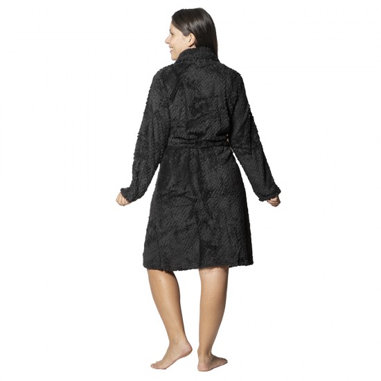 Γυναικεία Ρόμπα Fleece Μαύρη Με Ζώνη Και Τσέπες Γυναικεία Ρόμπα Fleece Μαύρη Με Ζώνη Και Τσέπες