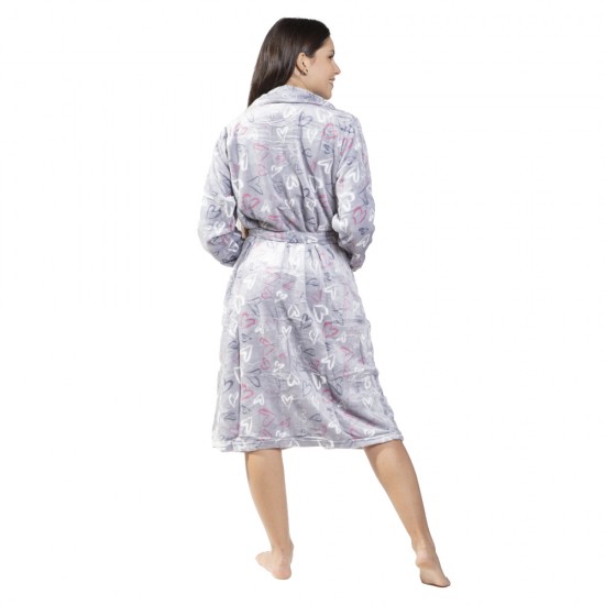 Γυναικεία Ρόμπα Fleece Γκρι Με Σχέδιο Καρδούλες Γυναικεία Ρόμπα Fleece Γκρι Με Σχέδιο Καρδούλες