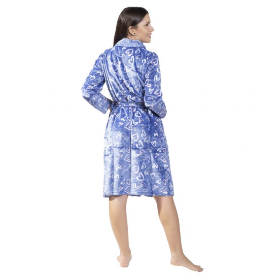 Γυναικεία Ρόμπα Fleece Γαλάζιο Με Σχέδιο Καρδούλες Γυναικεία Ρόμπα Fleece Γαλάζιο Με Σχέδιο Καρδούλες
