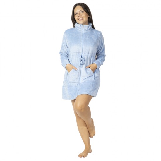 Γυναικεία Ρόμπα Fleece Με Φερμουάρ Και Τσέπες Γαλάζιο Γυναικεία Ρόμπα Fleece Με Φερμουάρ Και Τσέπες Γαλάζιο