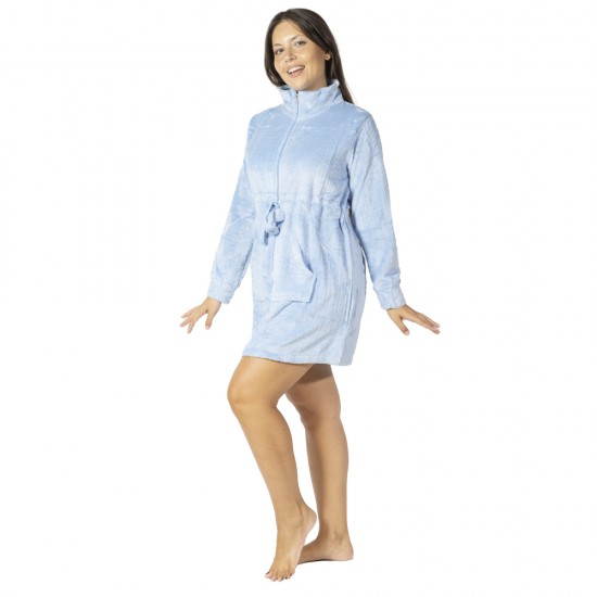 Γυναικεία Ρόμπα Fleece Με Φερμουάρ Και Τσέπες Γαλάζιο Γυναικεία Ρόμπα Fleece Με Φερμουάρ Και Τσέπες Γαλάζιο