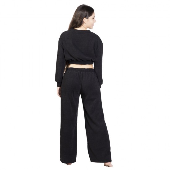 Γυναικείο Σετ Παντελόνι - Μπλούζα Crop Top Ριπ Μαύρο Γυναικείο Σετ Παντελόνι - Μπλούζα Crop Top Ριπ Μαύρο