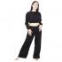 Γυναικείο Σετ Παντελόνι - Μπλούζα Crop Top Ριπ Μαύρο