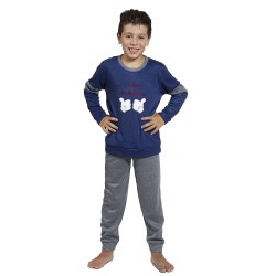 Παιδική-Εφηβική Πιτζάμα Γκρι - Μπλε Σκούρο Με Σχέδιο Χεράκια