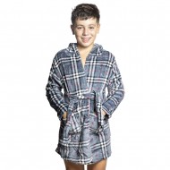 Παιδική Ρόμπα Βελούδο Γκρι Καρό Unisex Παιδική Ρόμπα Βελούδο Γκρι Καρό Unisex